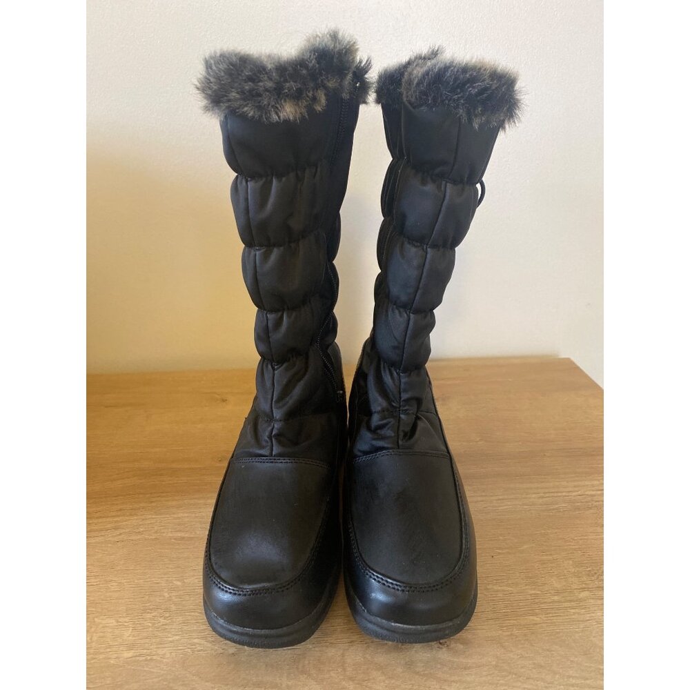 Women's Faux Fur-Lined Winter Snow Boots Waterproof Black Size 8M Zipper Closure - Picture 2 of 7